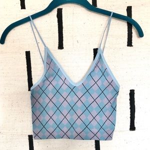 NWT Plaid Argyle Stretchy Cropped Tank Top